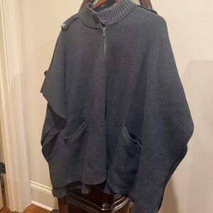 White House Black Market Gray Knit Poncho with Zipper